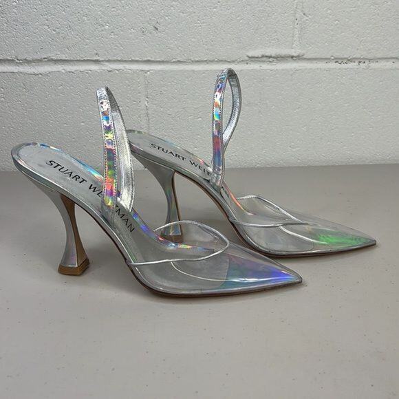 New womens Stuart Weitzman Sz 6 silver metallic STUART XCURVE 100 SLINGBACK heel - Picture 5 of 7